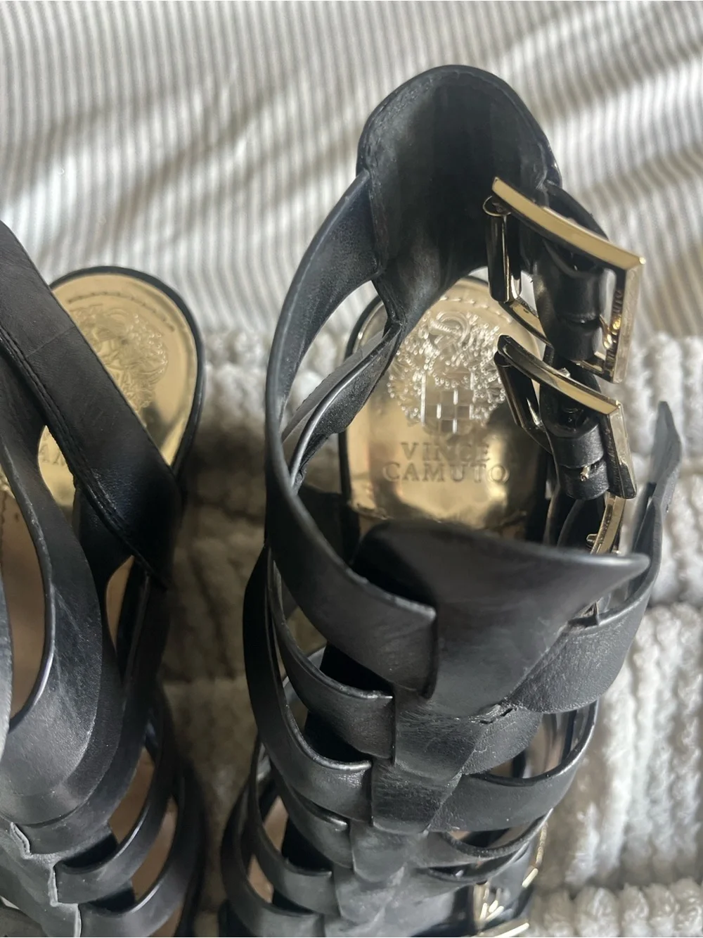 Vince Camuto Black Strappy Buckle Heeled Sandals